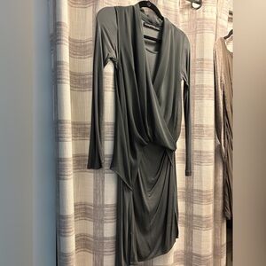 All Saints Charcoal Long Sleeve Draped Dress